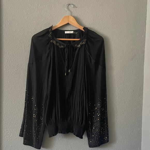 Ramy Brook Tilly Studded‎ Long Bell Sleeve V-Neck Blouse Top - Picture 6 of 12